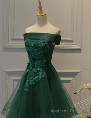 Cute Dark Green Off Shoulder Short Party Dress, Tulle Homecoming Dress