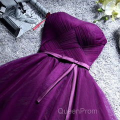 Cute Dark Purple Tulle Short Bridesmaid Dresses, Tulle Party Dresses, Short Formal Dresses