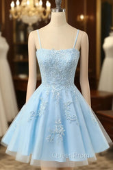 Cute Glitter Blue Homecoming Dresses A Line Sequins Short Evening Prom Dresses with Appliques