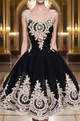 Cute Lace Applique Black Short Evening Prom Dresses, Lace Applique Homecoming Dresses