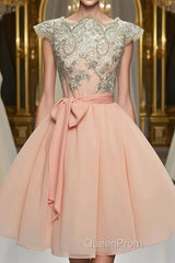 Cute Lace Pink Short Evening Prom Dresses, Lace Pink Homecoming Dresses, Pink Short Formal Dresses
