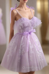 Cute Lavender Tulle Short Evening Prom Dresses, Lavender Homecoming Dresses 2026