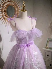 Cute Lavender Tulle Short Evening Prom Dresses, Lavender Homecoming Dresses 2026