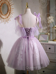 Cute Lavender Tulle Short Evening Prom Dresses, Lavender Homecoming Dresses 2026