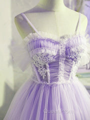 Cute Lavender Tulle Short Straps Homecoming Dressess, Tulle Sweetheart Evening Prom Dresses