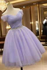 Cute Light Purple Beaded Tulle Homecoming Dresses, Short Evening Prom Dresses Evening Dresses
