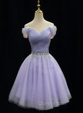 Cute Light Purple Beaded Tulle Homecoming Dresses, Short Evening Prom Dresses Evening Dresses