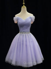 Cute Light Purple Beaded Tulle Homecoming Dresses, Short Evening Prom Dresses Evening Dresses