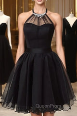 Cute Little Black Short Homecoming Dresses Halter Short Evening Prom Dresses