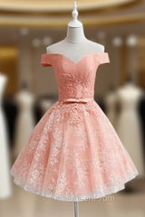 Cute Lovely Off Shoulder Tulle with Lace Party Dresses, Evening Prom Dresses