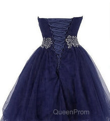 Cute Navy Blue Sweetheart Beaded Homecoming Dresses, Short Evening Prom Dresses