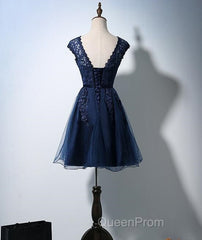 Cute Navy Blue Tulle And Lace Homecoming Dresses , Lovely Party Dresses