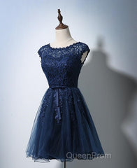 Cute Navy Blue Tulle And Lace Homecoming Dresses , Lovely Party Dresses