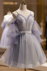 Cute Off Shoulder Tulle And Lace Straps Homecoming Dresses, Short Evening Prom Dresses