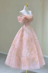 Cute Pink Tulle Lace Short A-Line Evening Prom Dresses