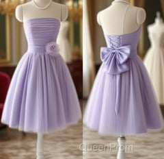 Cute Purple Strapless Pleat Short Homecoming Dresses Wedding Party Dresses