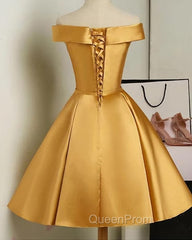 Cute Satin Knee Length Off Shoulder Homecoming Dresses, Evening Prom Dresses