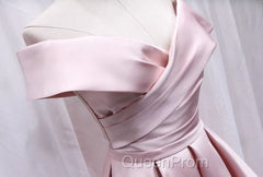 Cute Satin Pink Sweetheart Off Shoulder Knee Length Party Dresses, Short Evening Prom Dresses