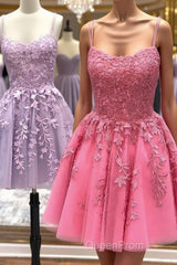 Cute Scoop Neck Lace Evening Prom Homecoming Dresses, Short Lace Formal Evening Dresses