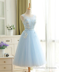 Cute Sky Blue Lace Tulle Short Prom Dress, Homecoming Dress
