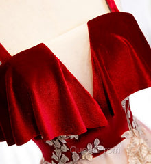 Cute Straps Velvet and Tulle Long Party Dresses, A-line Evening Gown