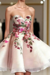 Cute Sweetheart Applique Short Evening Prom Dresses, Cute Homecoming Dresses