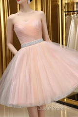 Cute Sweetheart Neck Backless Pink Short Evening Prom Dresses, Backless Pink Homecoming Dresses, Pink Formal Evening Graduation Dresses