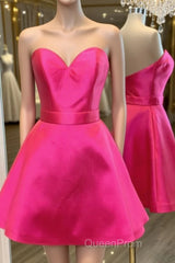 Cute Sweetheart Neck Short Hot Pink Evening Prom Dresses, Hot Pink Formal Graduation Homecoming Dresses, Cocktail Dresses