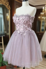 Cute Sweetheart Tulle Lace Beads Short Evening Prom Dresses, Homecoming Dresses