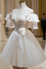 Cute Tulle Lace Homecoming Dresses, Off Shoulder Short Evening Prom Dresses