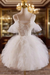 Cute Tulle Lace Light Champagne Short Evening Prom Dresses, Cut Homecoming Dresses