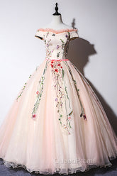 Cute Tulle Lace Long Evening Dresses, A-Line Off Shoulder Party Dresses