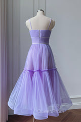 Cute Tulle Scoop Spaghetti Straps Homecoming Dresses, Short Evening Prom Dresses