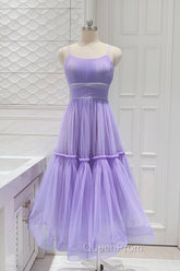 Cute Tulle Scoop Spaghetti Straps Homecoming Dresses, Short Evening Prom Dresses