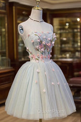 Cute Tulle Short Evening Prom Dresses with Lace, A-Line Homecoming Party Dresses