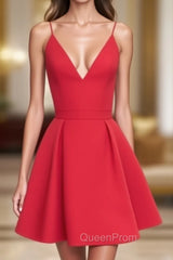 Cute V Neck Red Short Evening Prom Dresses, Red Homecoming Dresses