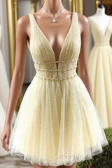 Cute yellow tulle short Evening Prom Dresses, yellow homecoming Dresses