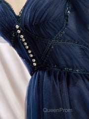 Dark Blue A-Line Short Evening Prom Dresses, Dark Blue Homecoming Dresses