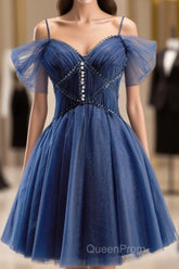 Dark Blue A-Line Short Evening Prom Dresses, Dark Blue Homecoming Dresses