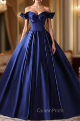 Dark Blue Satin Off the Shoulder Quinceanera Dresses