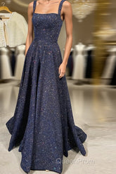 Dark blue sequin long Evening Prom Dresses , blue evening Dresses
