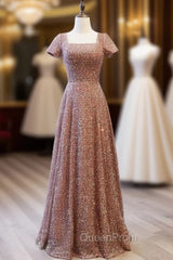 Dark Champagne Sequins Square Evening Prom Dresses