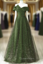 Dark Green and Black A-line Satin Long Party Dresses, Simple Long Evening Prom Dresses
