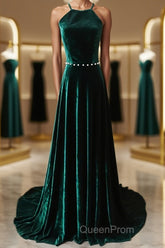 Dark Green Backless Long Evening Prom Dresses, Dark Green Long Formal Evening Bridesmaid Dresses