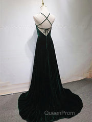 Dark Green Backless Long Evening Prom Dresses, Dark Green Long Formal Evening Bridesmaid Dresses