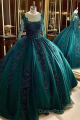 Dark Green Ball Gown Beaded Green Ball Gown Quinceanera Dresses, Dark Green Sweet 16 Dresses