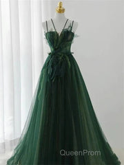 Dark Green Long Beaded A-Line Evening Dresses Party Dresses Evening Prom Dresses Formal Dresses December Wedding Guest Dresses