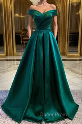 Dark Green Long Evening Prom Dresses Elegant A Line Off the Shoulder Party Evening Dresses