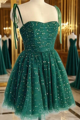 Dark Green Sweetheart Tulle Short Party Dresses, Green Homecoming Dresses Formal Dresses