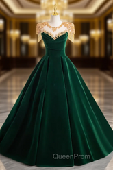 Dark Green Velvet Evening Prom Dresses Vintage Gold Beaded Neckline Evening Gown